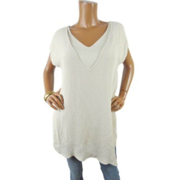 Chico's Tops - CHICO'S Top M Sz 1 Beige/Tan Knit Tunic Blouse Chiffon Overlay Relaxed Fit